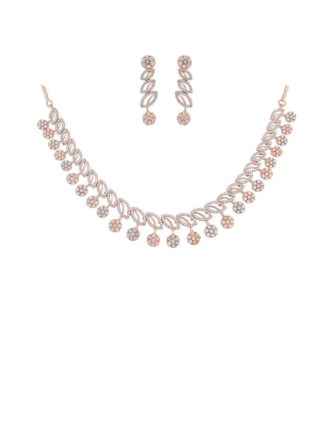 

RATNAVALI JEWELS Rose Gold-Plated Stone-Studded & Beaded Jewellery Set