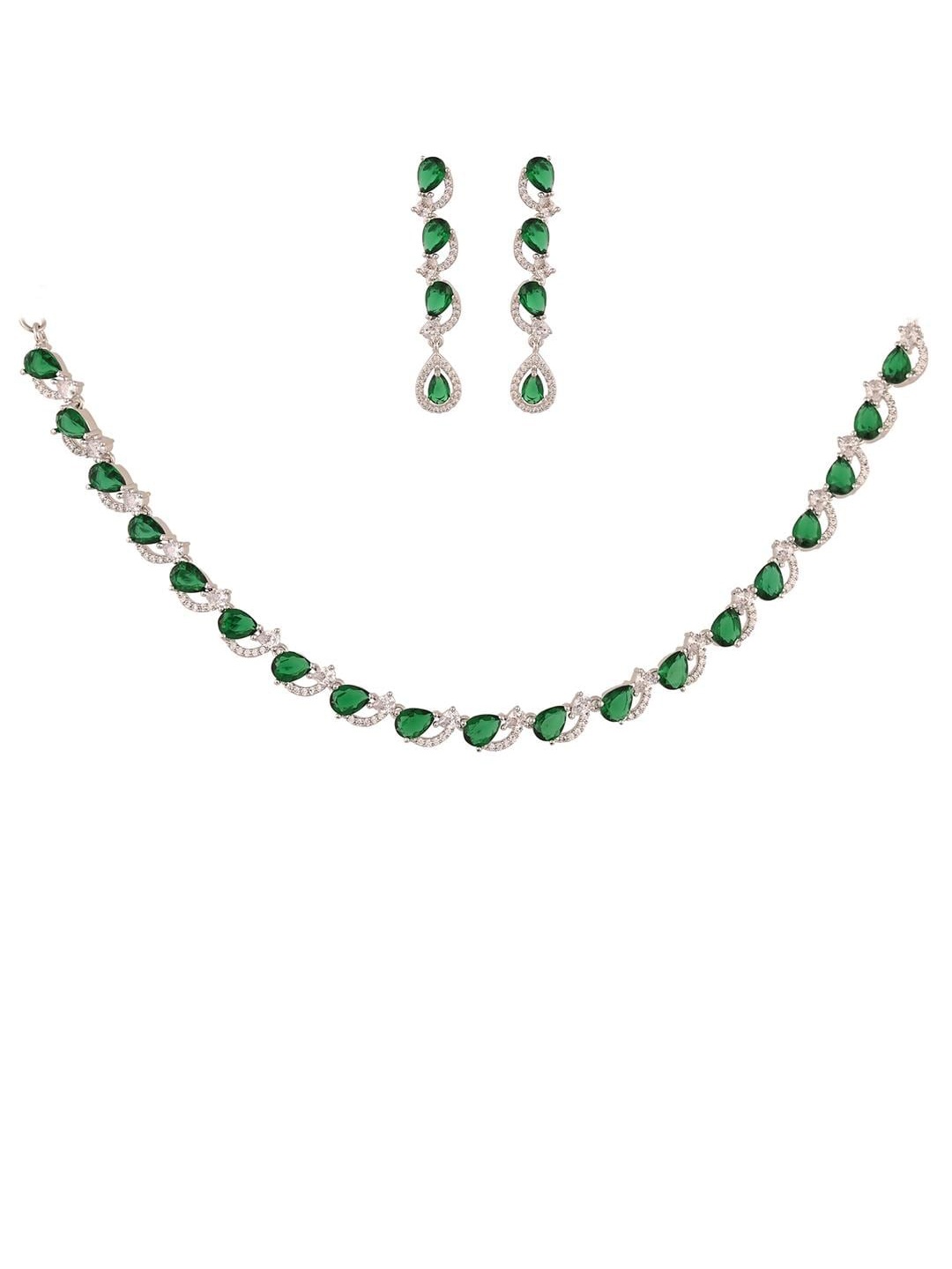 

RATNAVALI JEWELS Silver-Plated AD-Studded & Beaded Jewellery Set