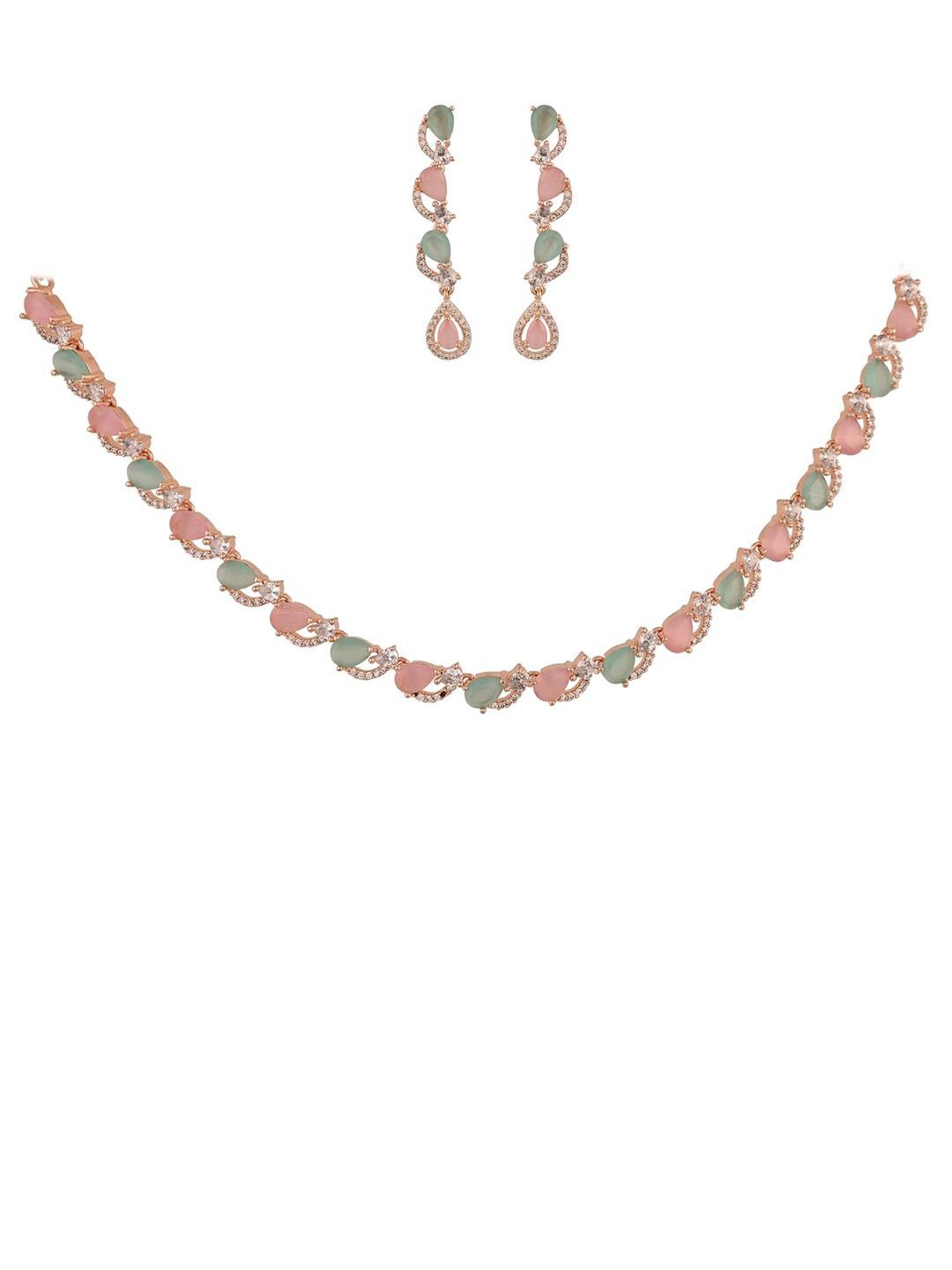 

RATNAVALI JEWELS Rose Gold -Plated AD-Studded Jewellery Set
