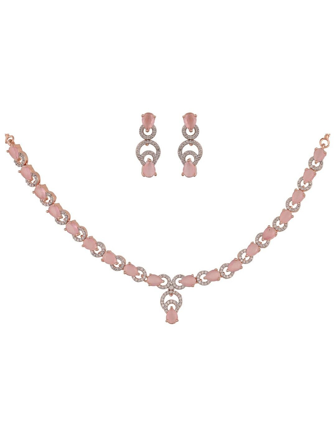 

RATNAVALI JEWELS Rose Gold-Plated CZ-Studded Jewellery Set