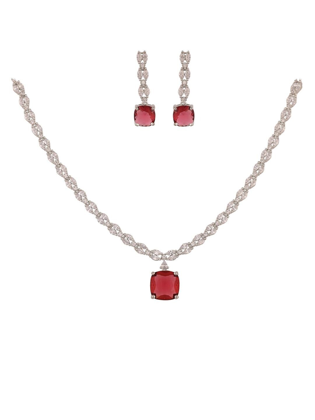 

RATNAVALI JEWELS Silver-Plated CZ-studded Necklace & Earrings