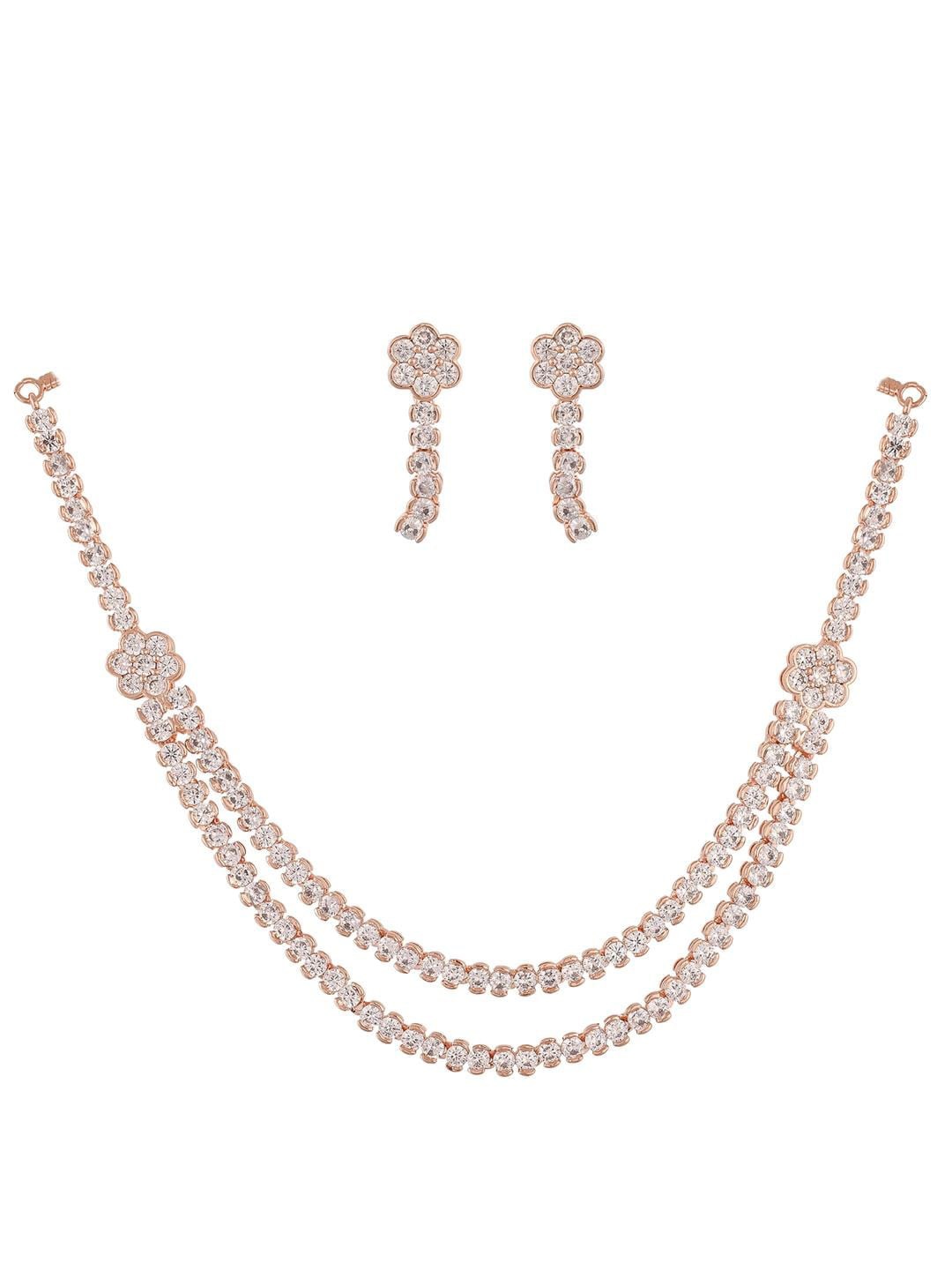 

RATNAVALI JEWELS Rose Gold-Plated AD-Studded & Beaded Necklace & Earrings