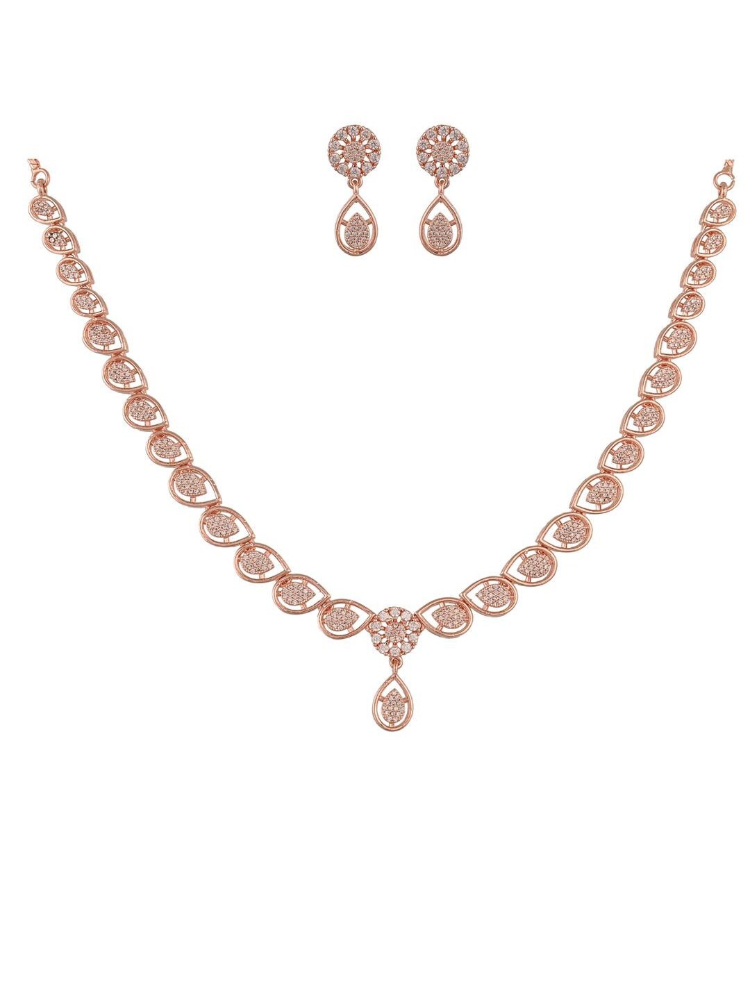 

RATNAVALI JEWELS Rose Gold-Plated AD-Studded & Beaded Jewellery Set