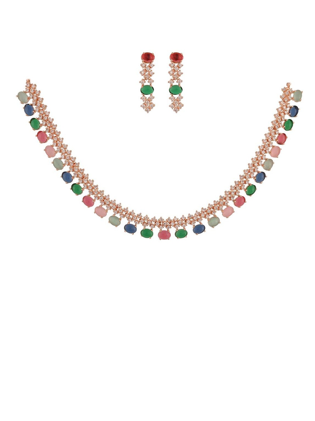 

RATNAVALI JEWELS Rose Gold-plated CZ-Studded Jewellery Set