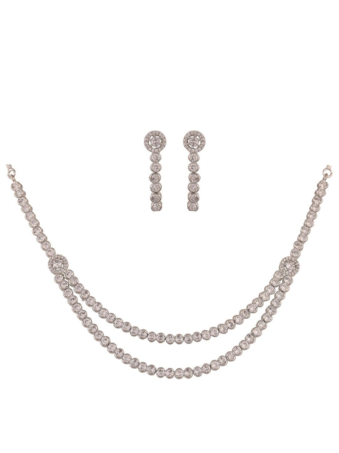 

RATNAVALI JEWELS Silver-Plated American Diamond-Studded & Beaded Jewellery Set