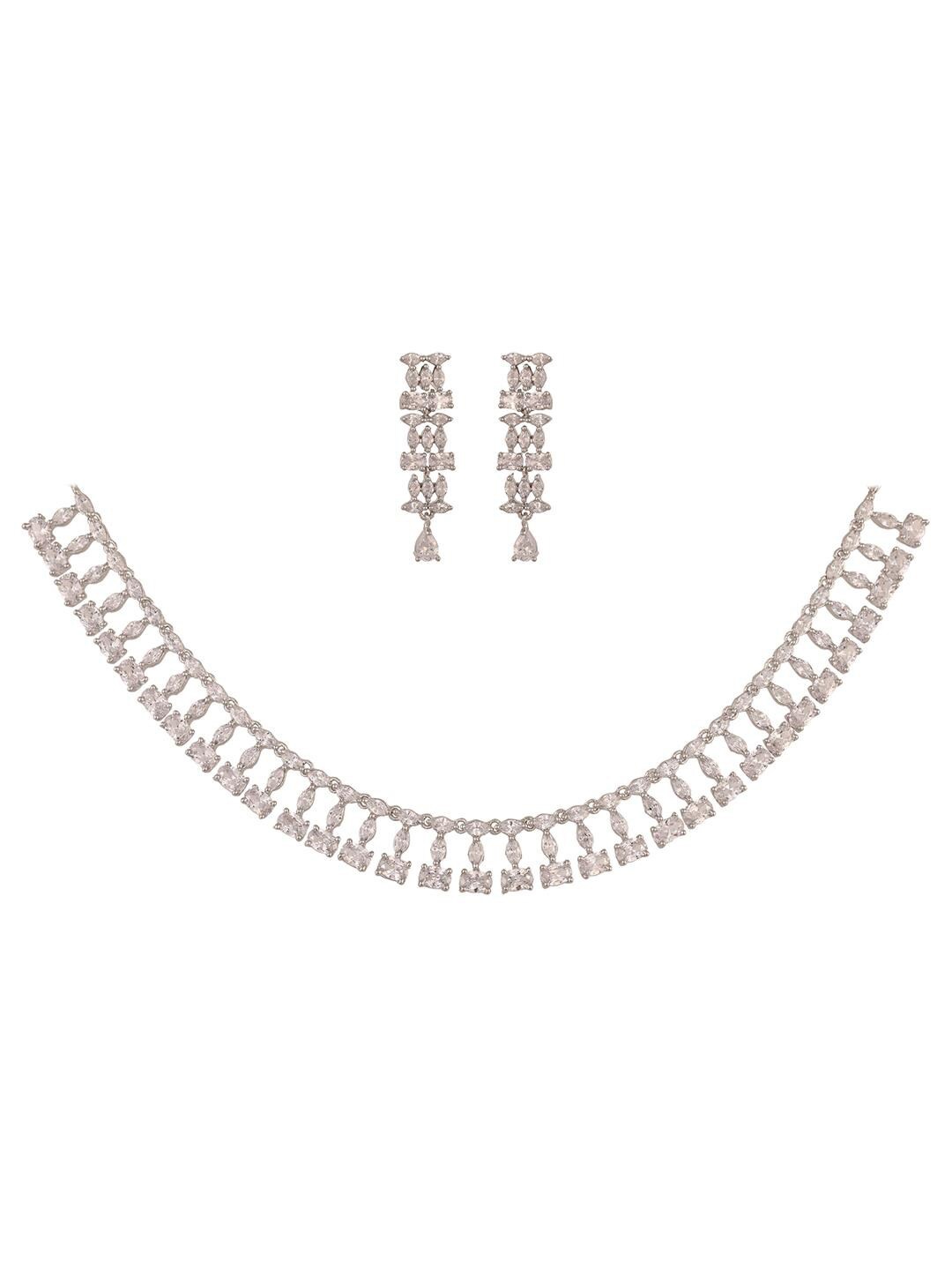 

RATNAVALI JEWELS Silver-Plated AD-Studded & Beaded Necklace & Earrings