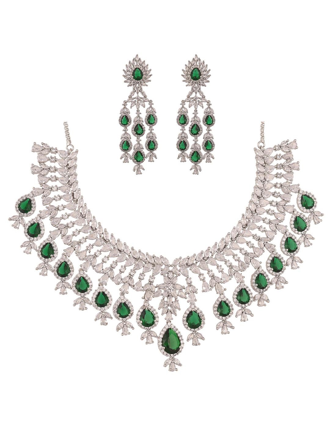 

RATNAVALI JEWELS Silver-Plated CZ-Studded Jewellery Set