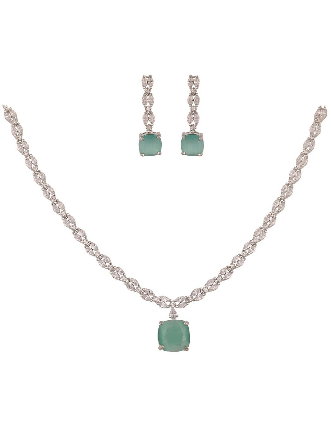 

RATNAVALI JEWELS Silver-Plated AD-Studded Jewellery Set
