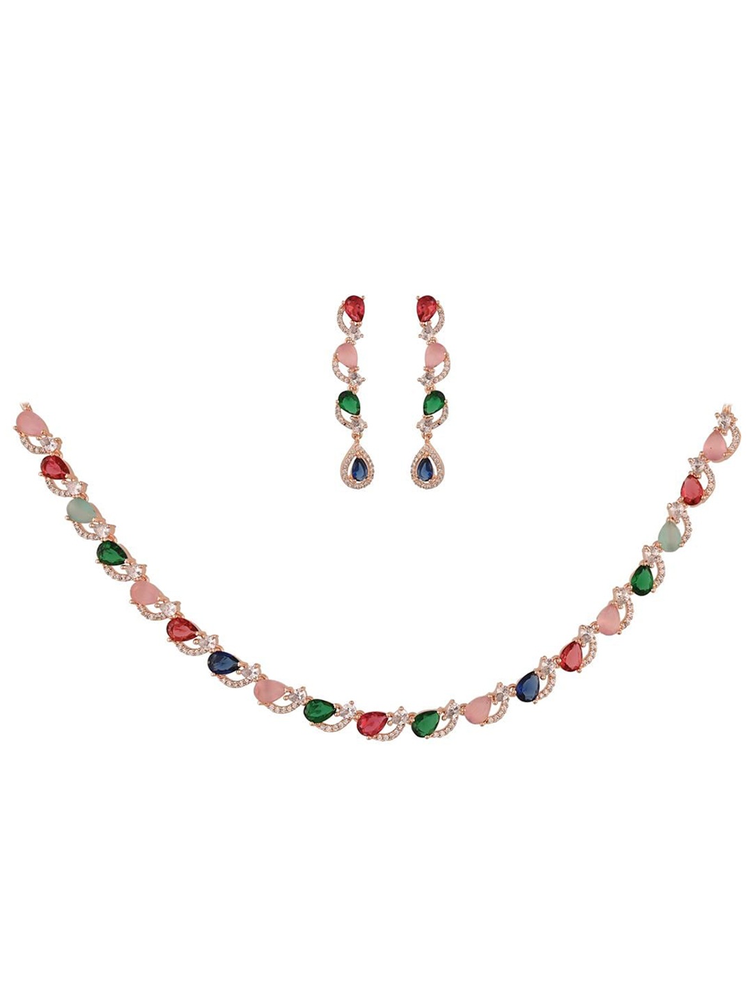 

RATNAVALI JEWELS Rose Gold-Plated AD-Studded & Beaded Jewellery Set