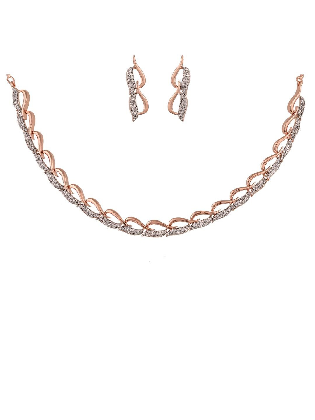 

RATNAVALI JEWELS Rose Gold-plated CZ-studded Jewellery Set