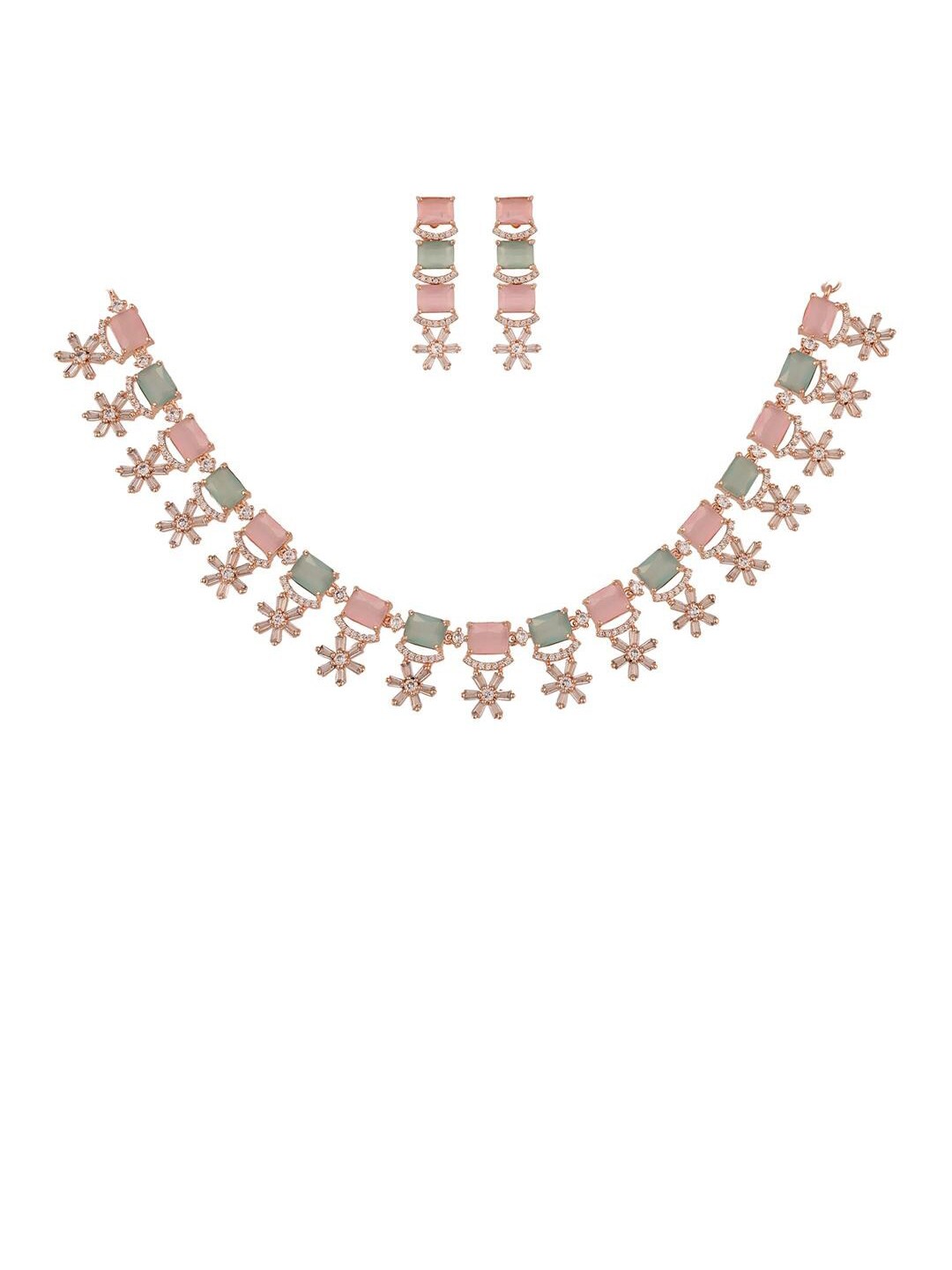

RATNAVALI JEWELS Rose Gold-Plated CZ-Studded Jewellery Set
