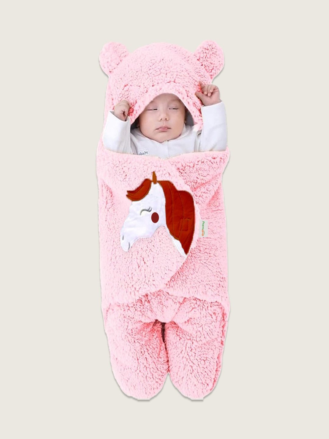

OyO Baby Infants Kids Pink & White Unicorn Printed Hooded Blanket AC Room Baby Blanket