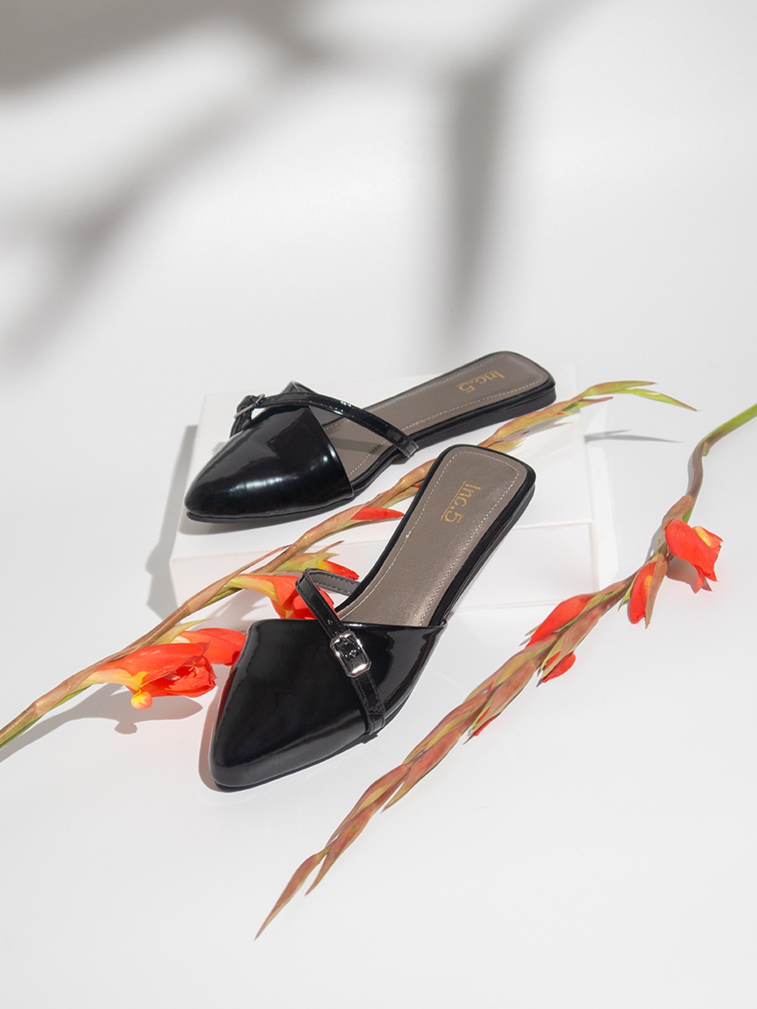 

Inc 5 Buckled Pointed Toe Mules, Black