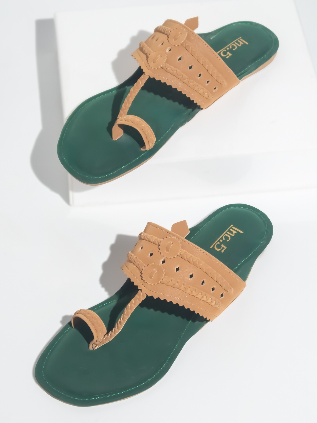 

Inc 5 Textured Braided One Toe Flats, Beige