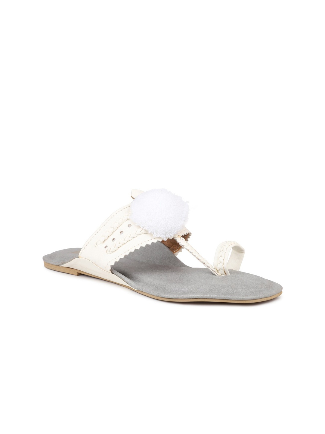 

Inc 5 Braided Ethnic Embellished One Toe Flats, White