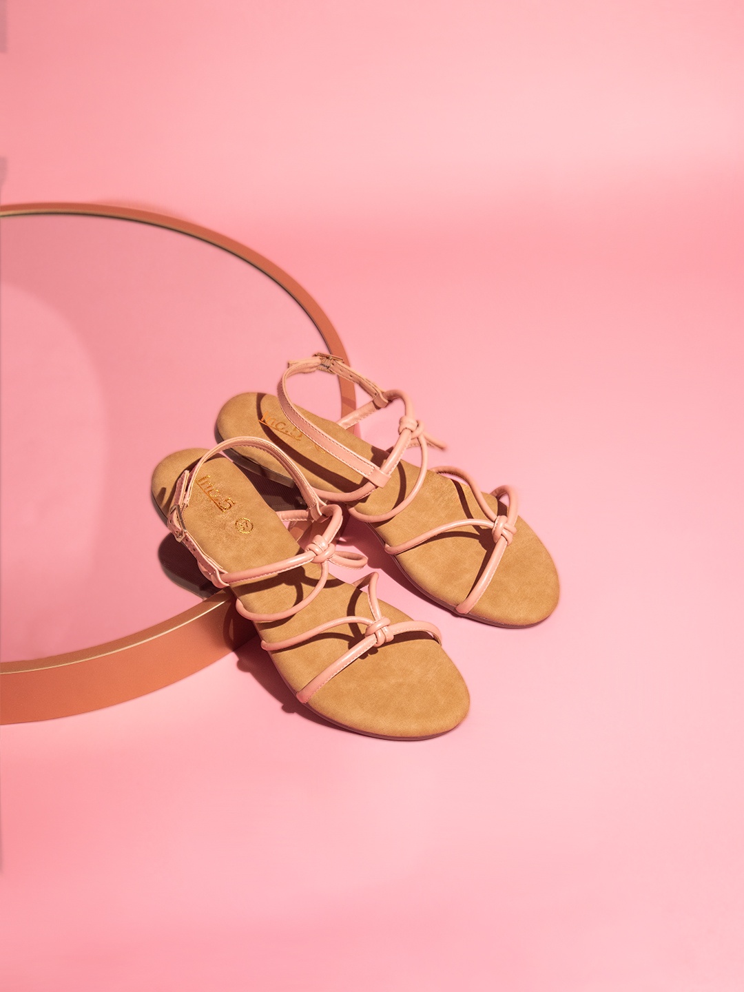 

Inc 5 Knotted Open Toe Flats With Buckles, Peach