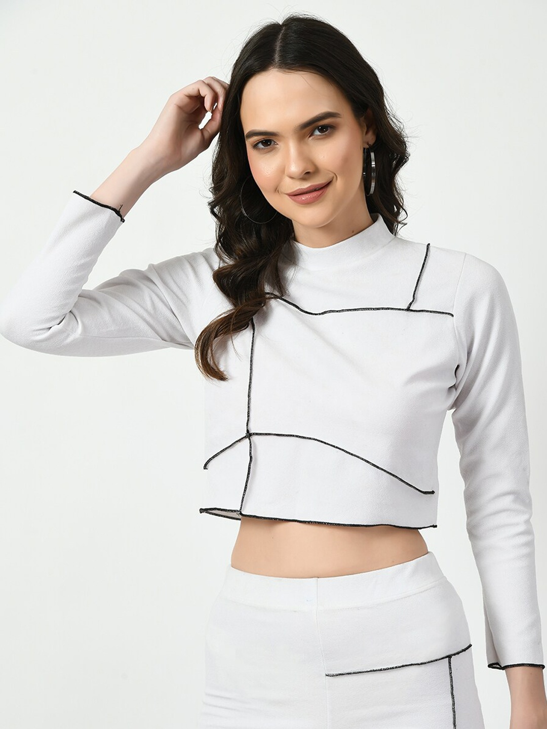 

CLAFOUTIS Self-Design Crop Top With Trousers, White