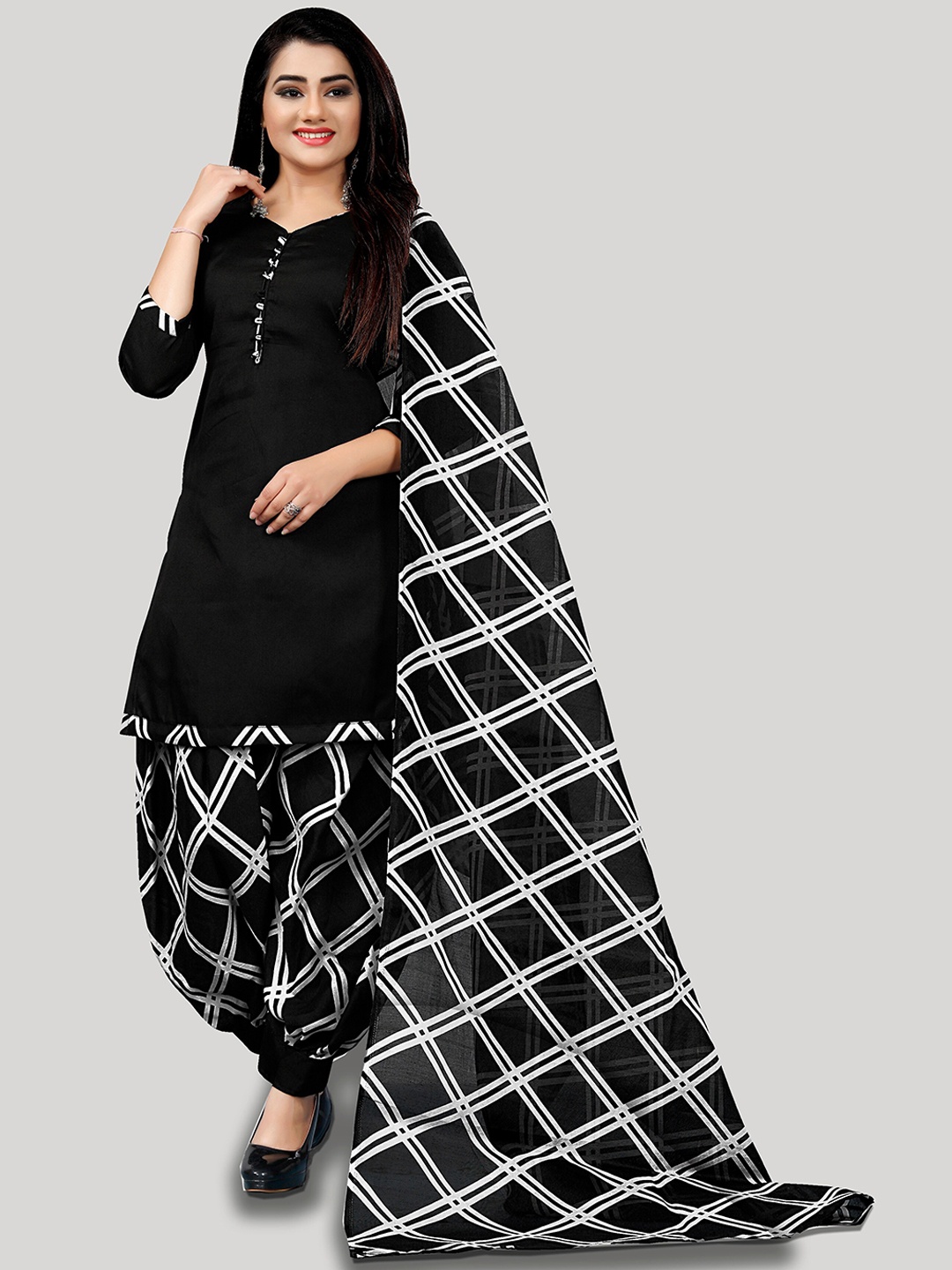 

Rajnandini Geometric Printed Pure Cotton Kurta With Salwar & Dupatta, Black