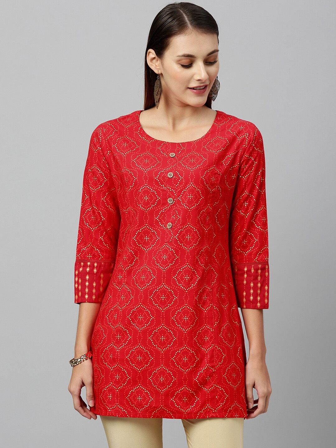 

KALINI Ethnic Motifs Printed Kurti, Red