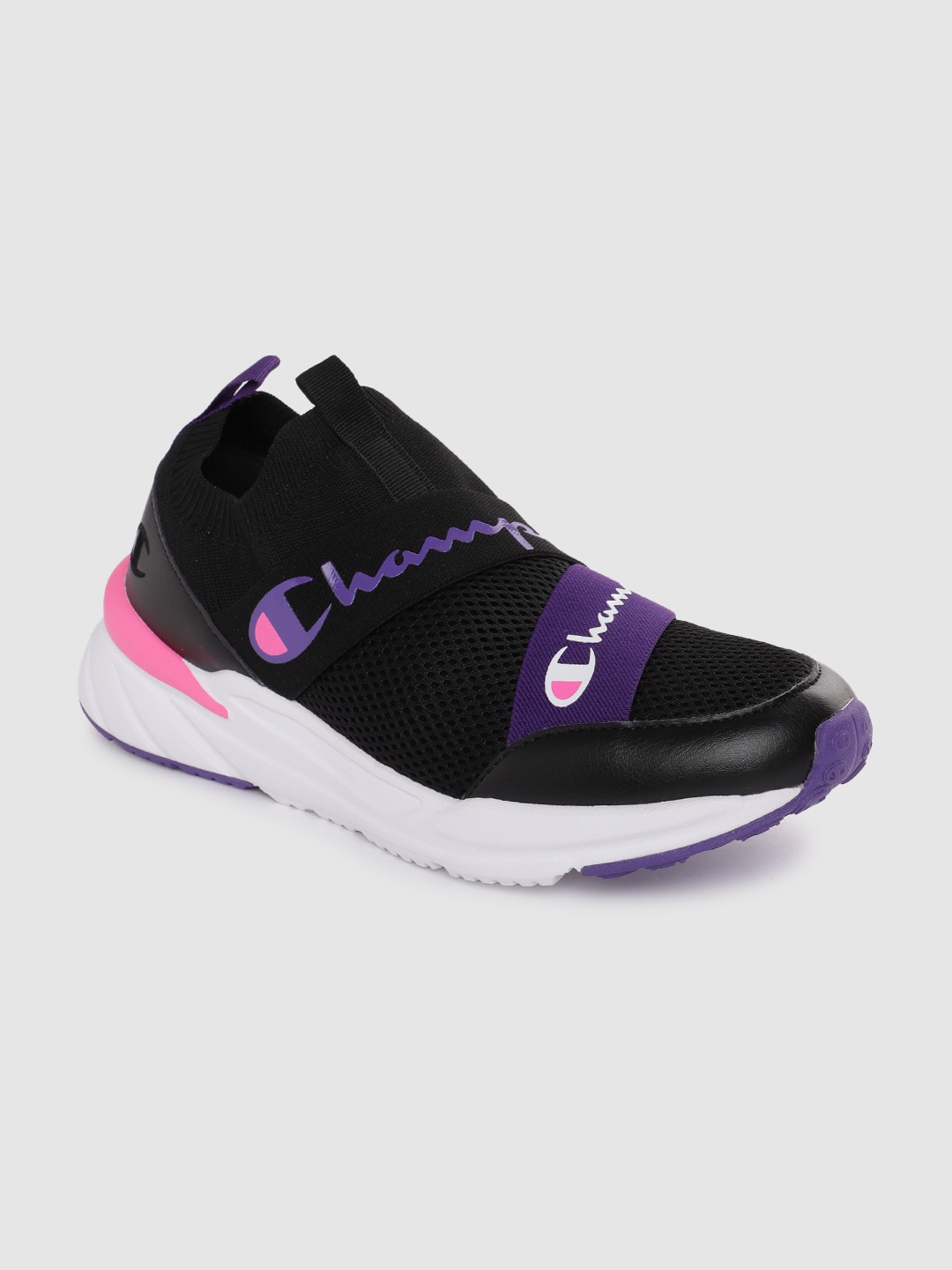 

Champion Women Brand Logo Printed Woven Design KINNA V OVER LO Sneakers, Black