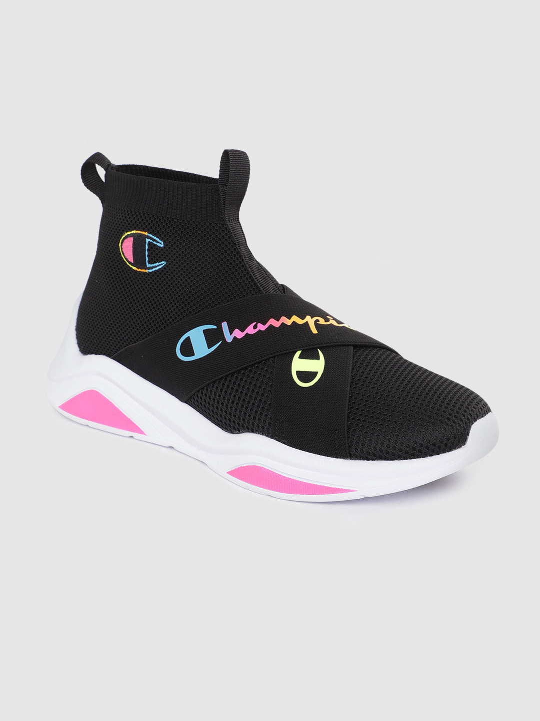 

Champion Women Woven Design Brand Logo Printed Mid-Top LEGEND X OVER Sneakers, Black