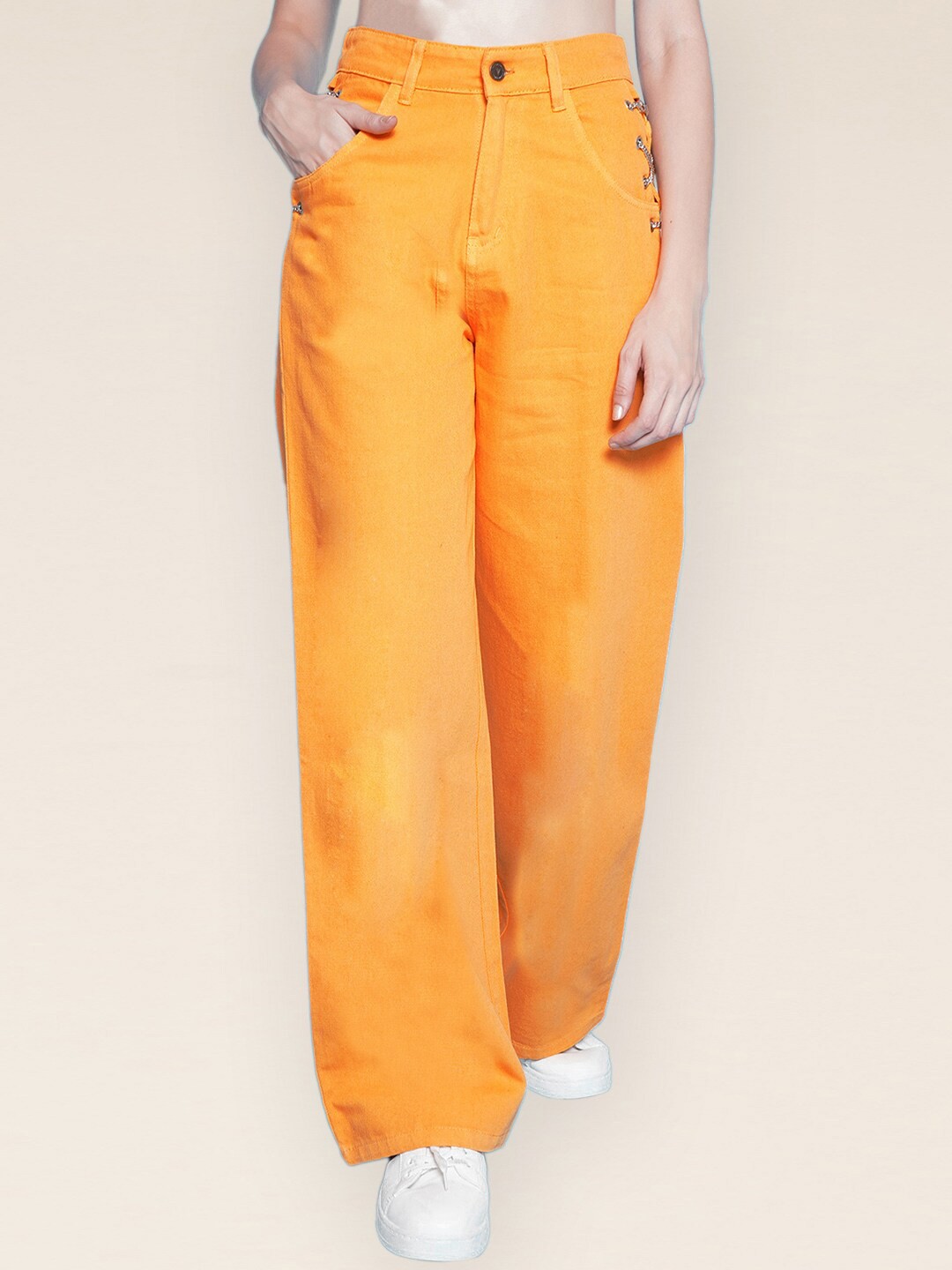 

VESTIDO MODAS Women Straight Fit High-Rise Cotton Jeans, Orange