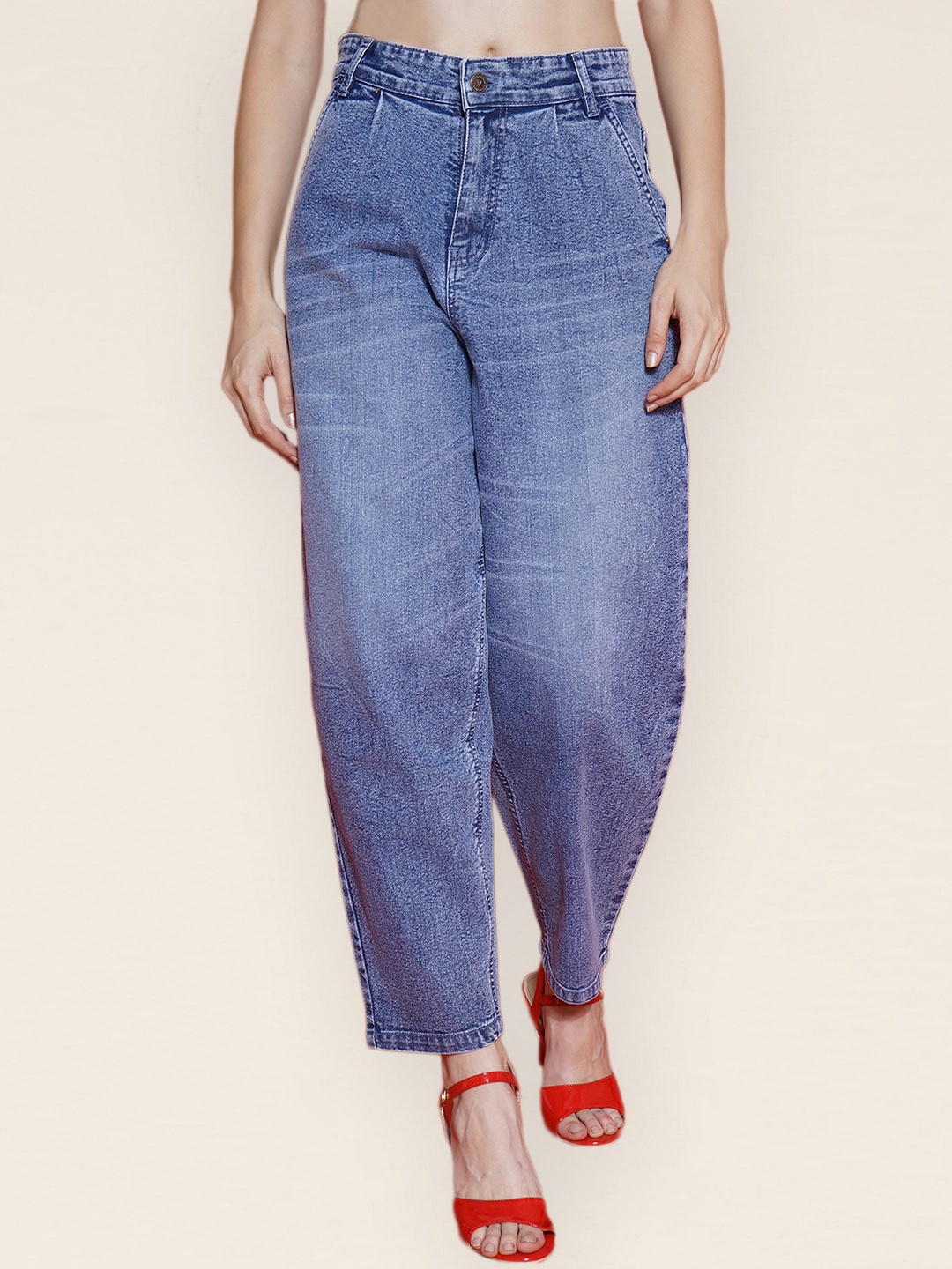 

VESTIDO MODAS Women Balloon Fit High-Rise Clean Look Heavy Fade Stretchable Jeans, Blue