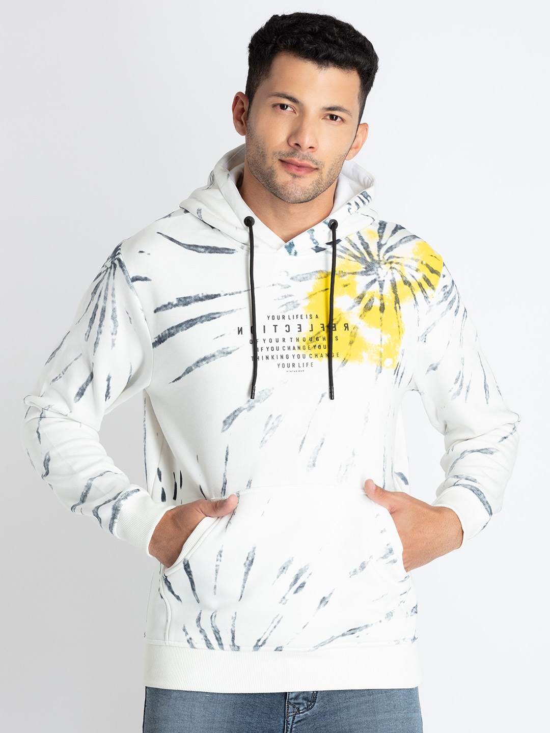 

Status Quo Abstract Printed Hooded Pullover Cotton Sweatshirt, White