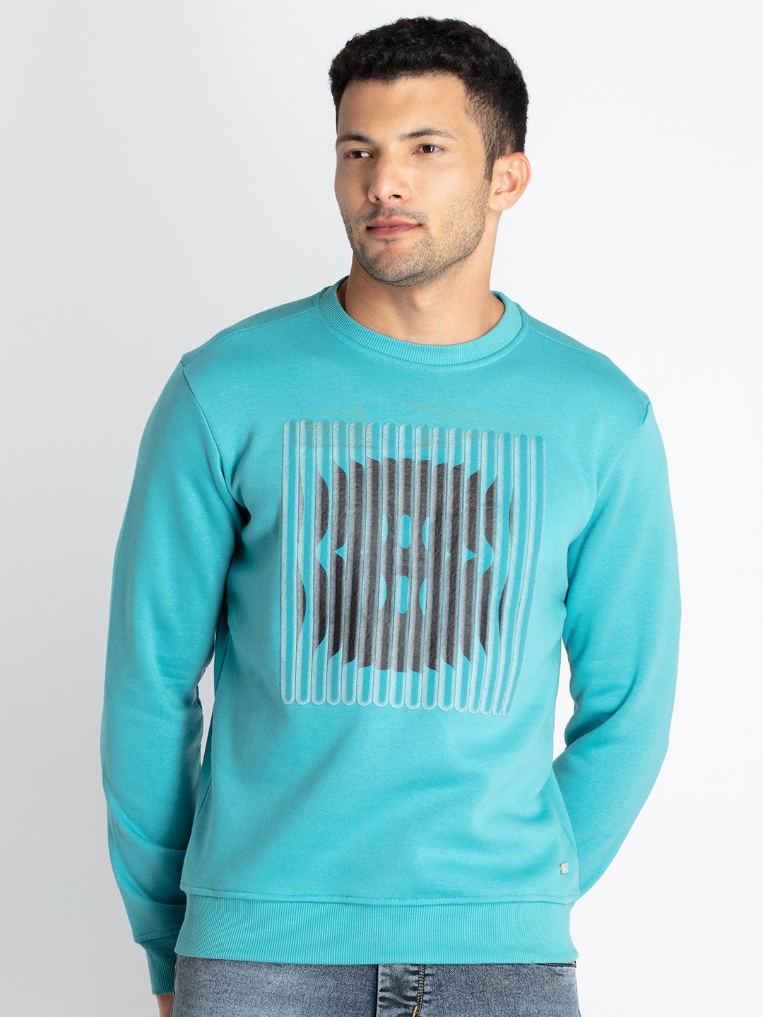 

Status Quo Graphic Printed Cotton Pullover Sweatshirt, Blue