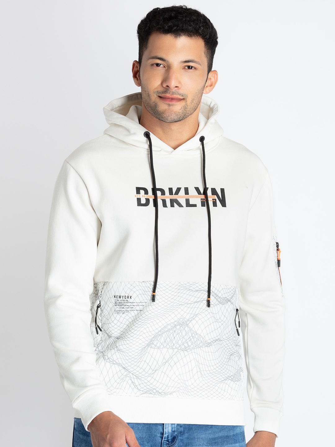 

Status Quo Typography Printed Hooded Cotton Pullover, Off white