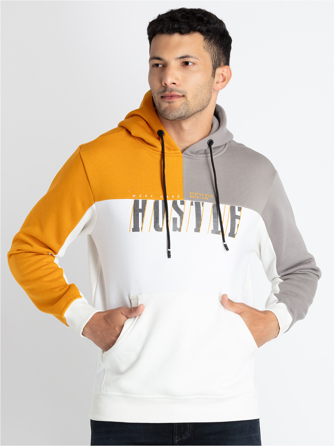 

Status Quo Colourblocked Hooded Cotton Pullover, White