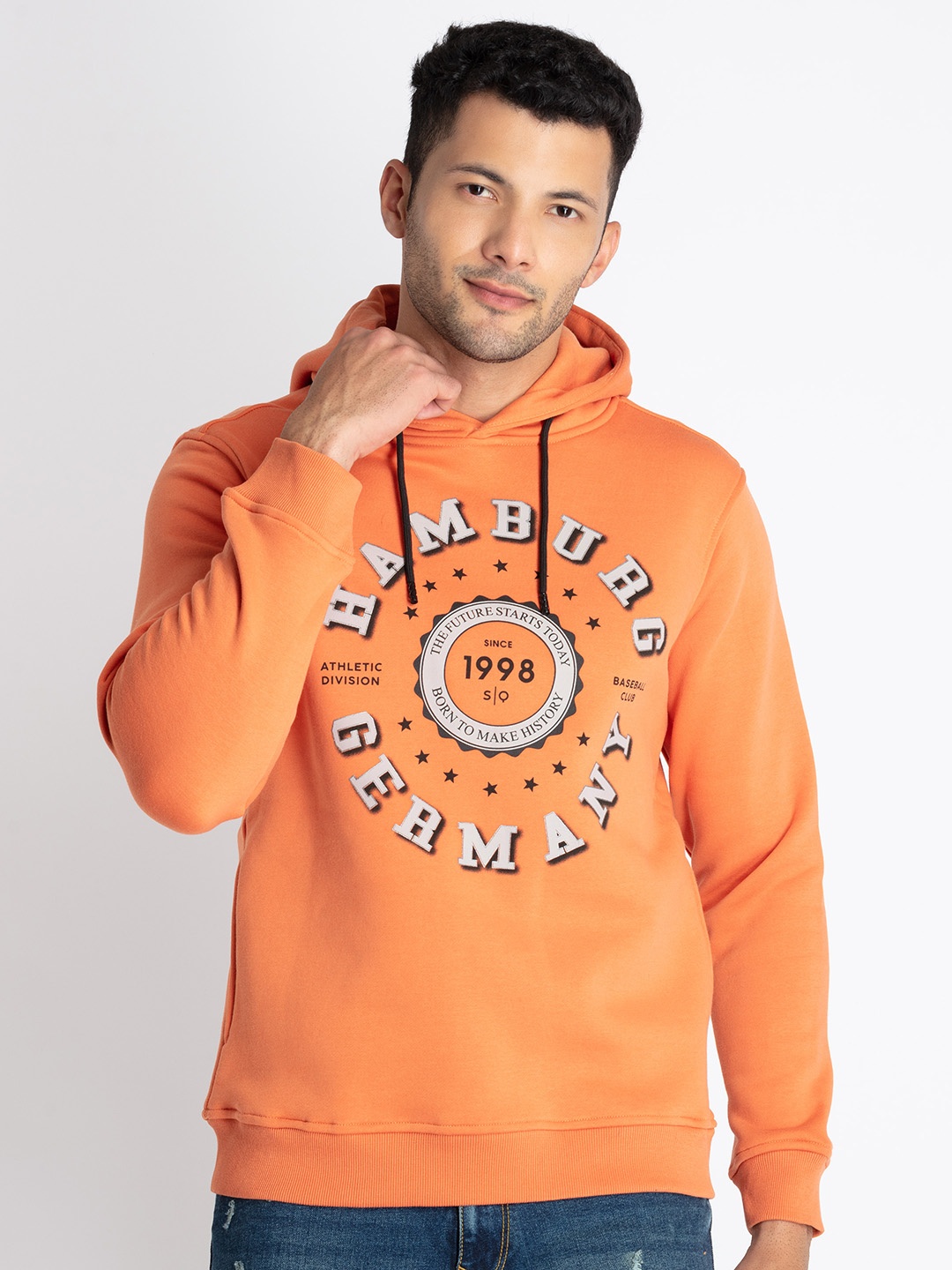 

Status Quo Alphanumeric Printed Hooded Sweatshirt, Rust