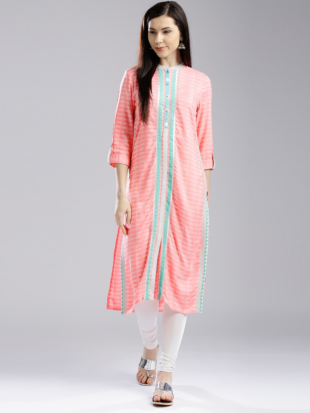 

W Women Pink Printed Straight Sustainable Kurta