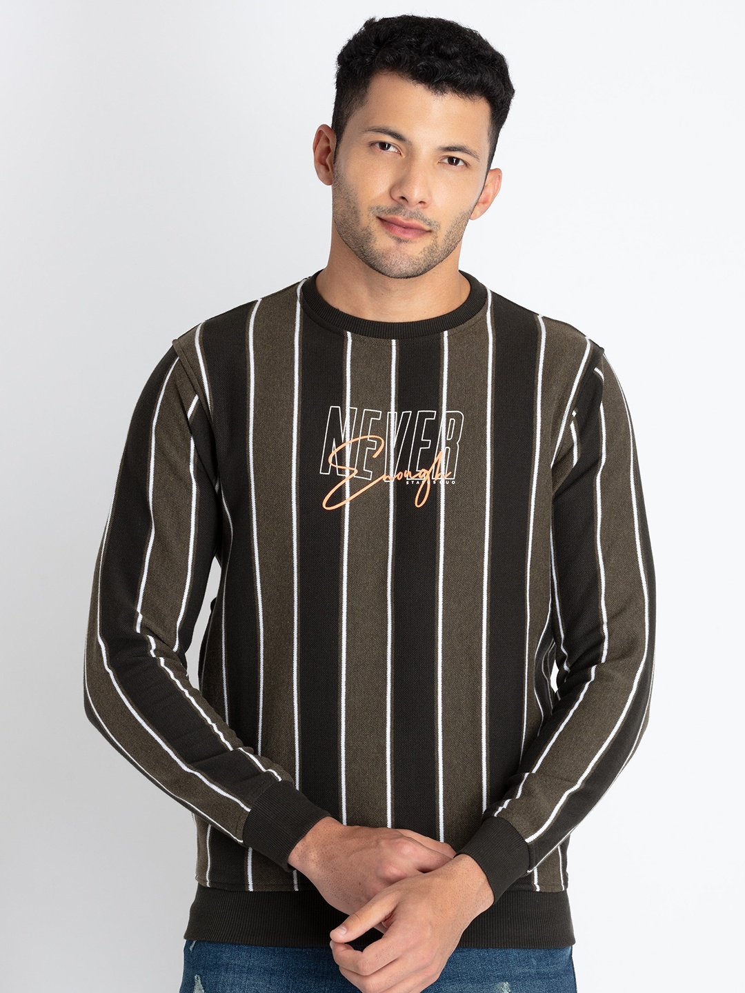 

Status Quo Striped Cotton Pullover Sweatshirt, Olive