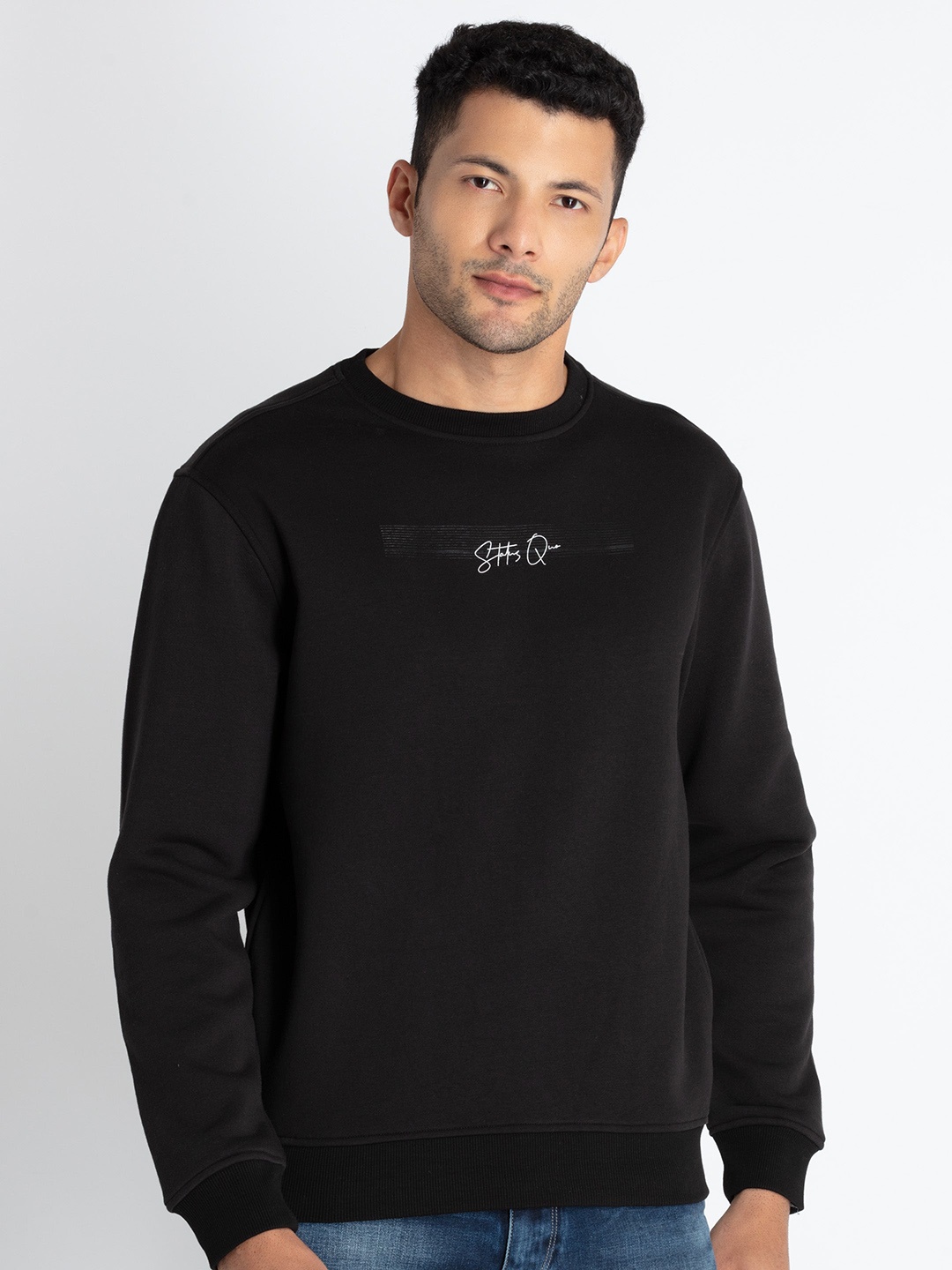 

Status Quo Round Neck Cotton Pullover Sweatshirt, Black