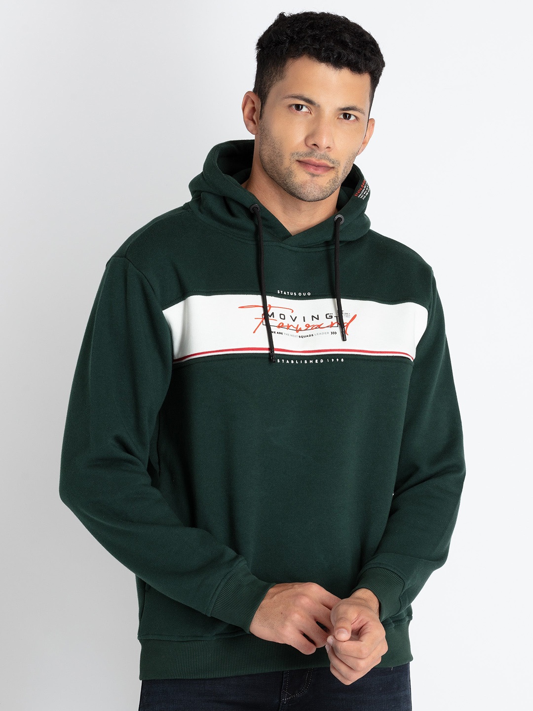 

Status Quo Typography Printed Hooded Pullover, Green