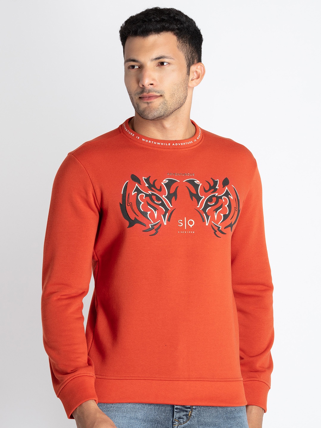 

Status Quo Men Graphic Printed Cotton Sweatshirt, Orange