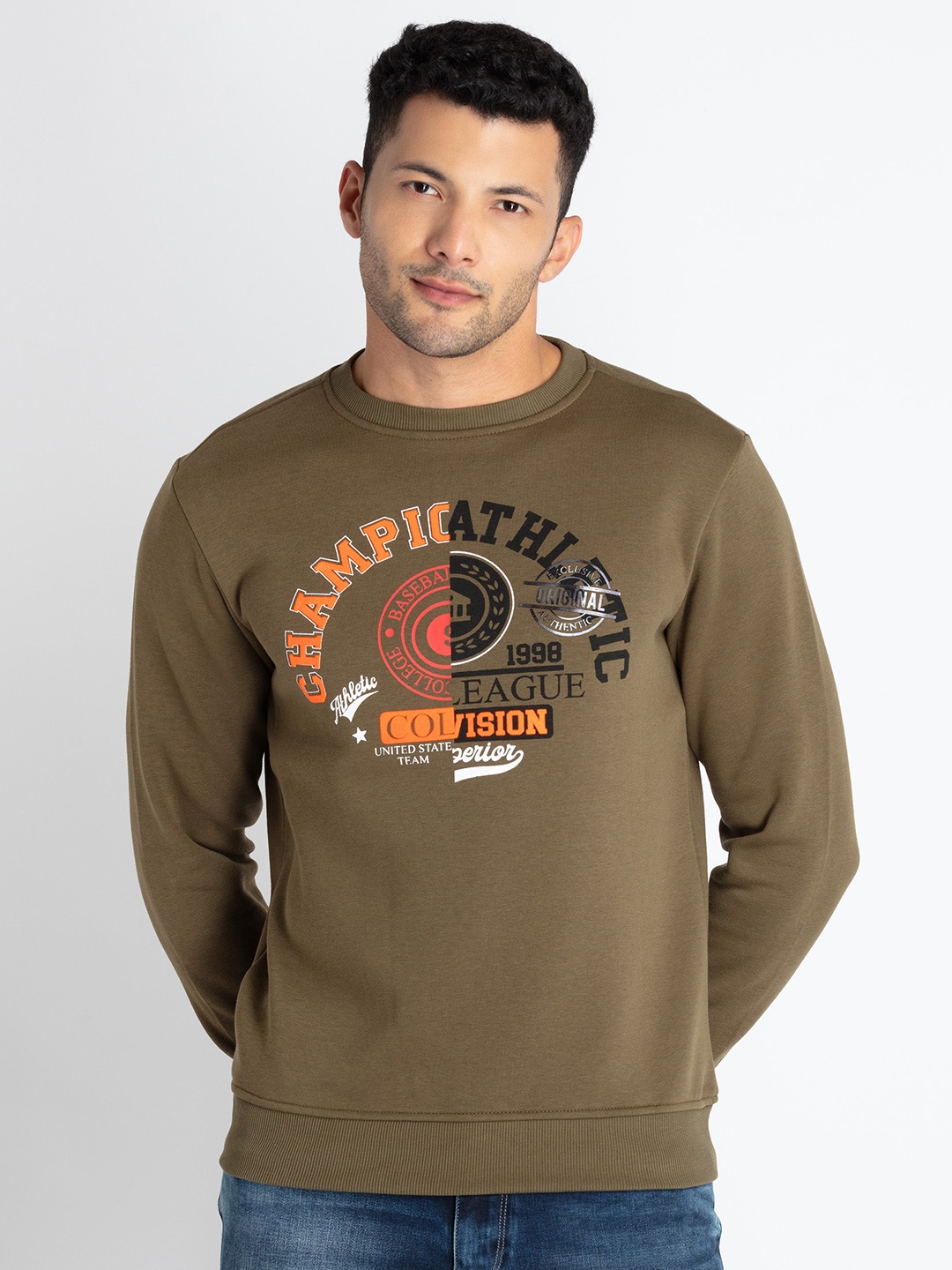 

Status Quo Typography Printed Cotton Sweatshirt, Olive