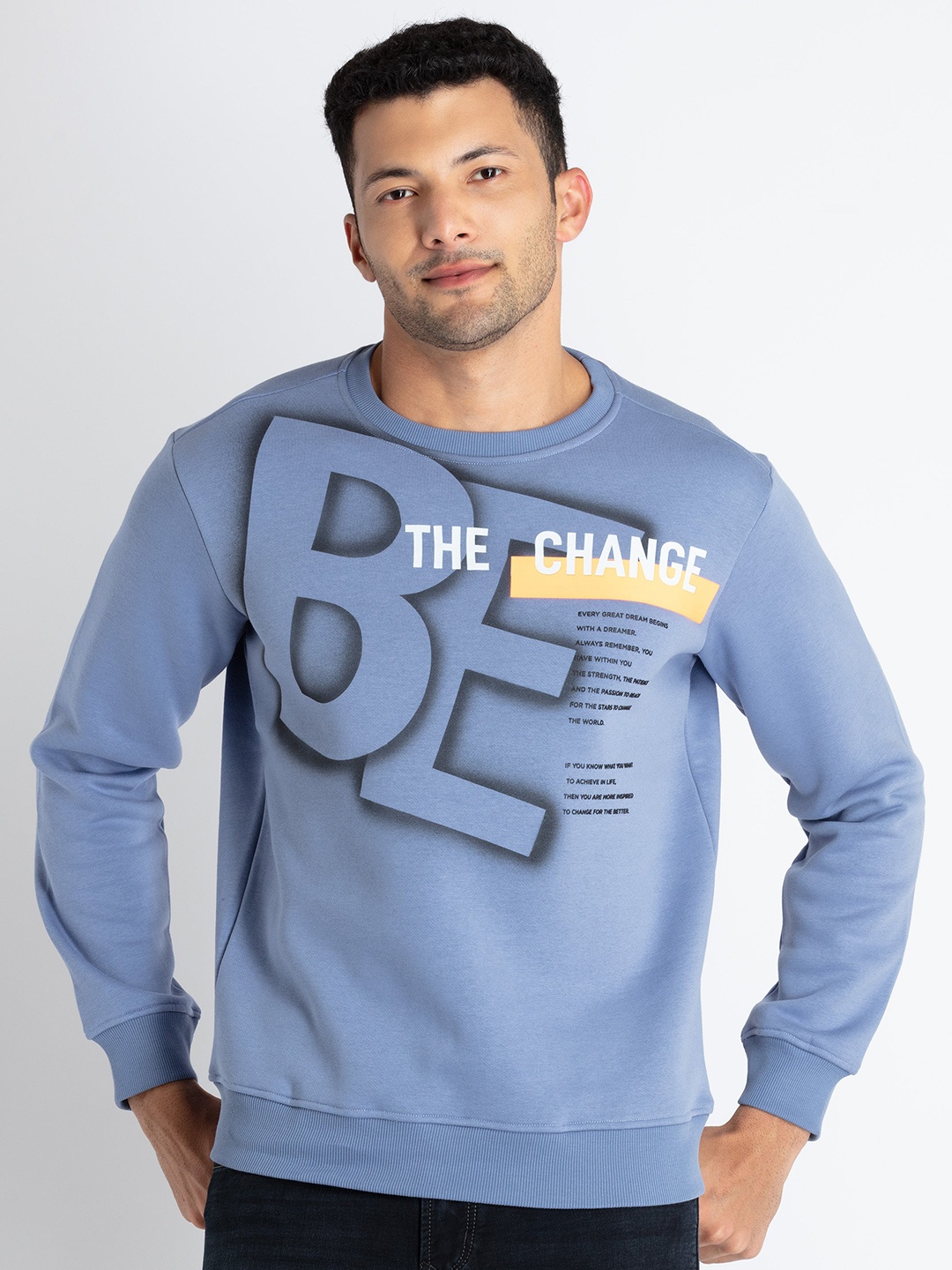 

Status Quo Typography Printed Cotton Pullover, Blue