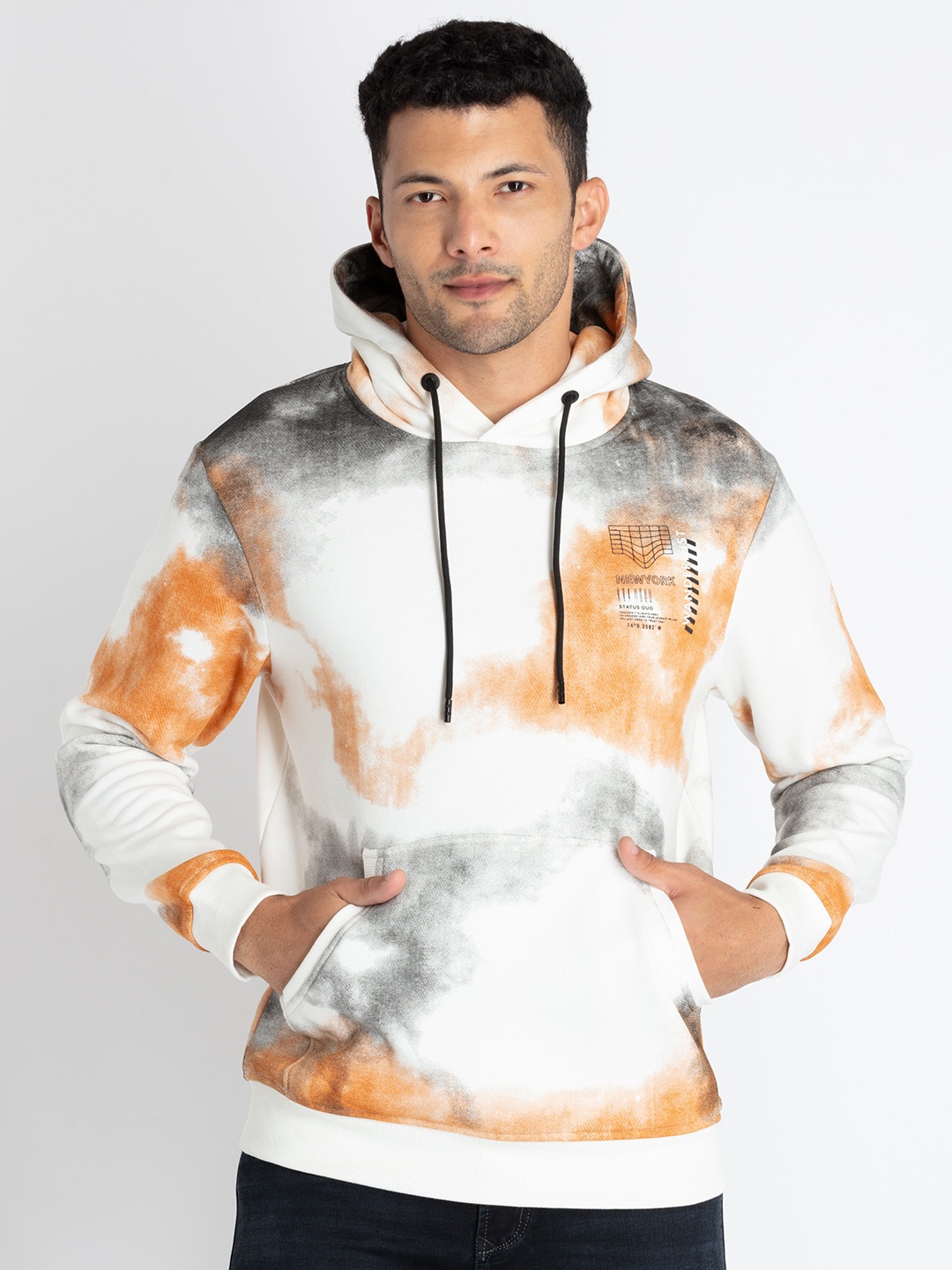 

Status Quo Men Printed Hooded Cotton Sweatshirt, White