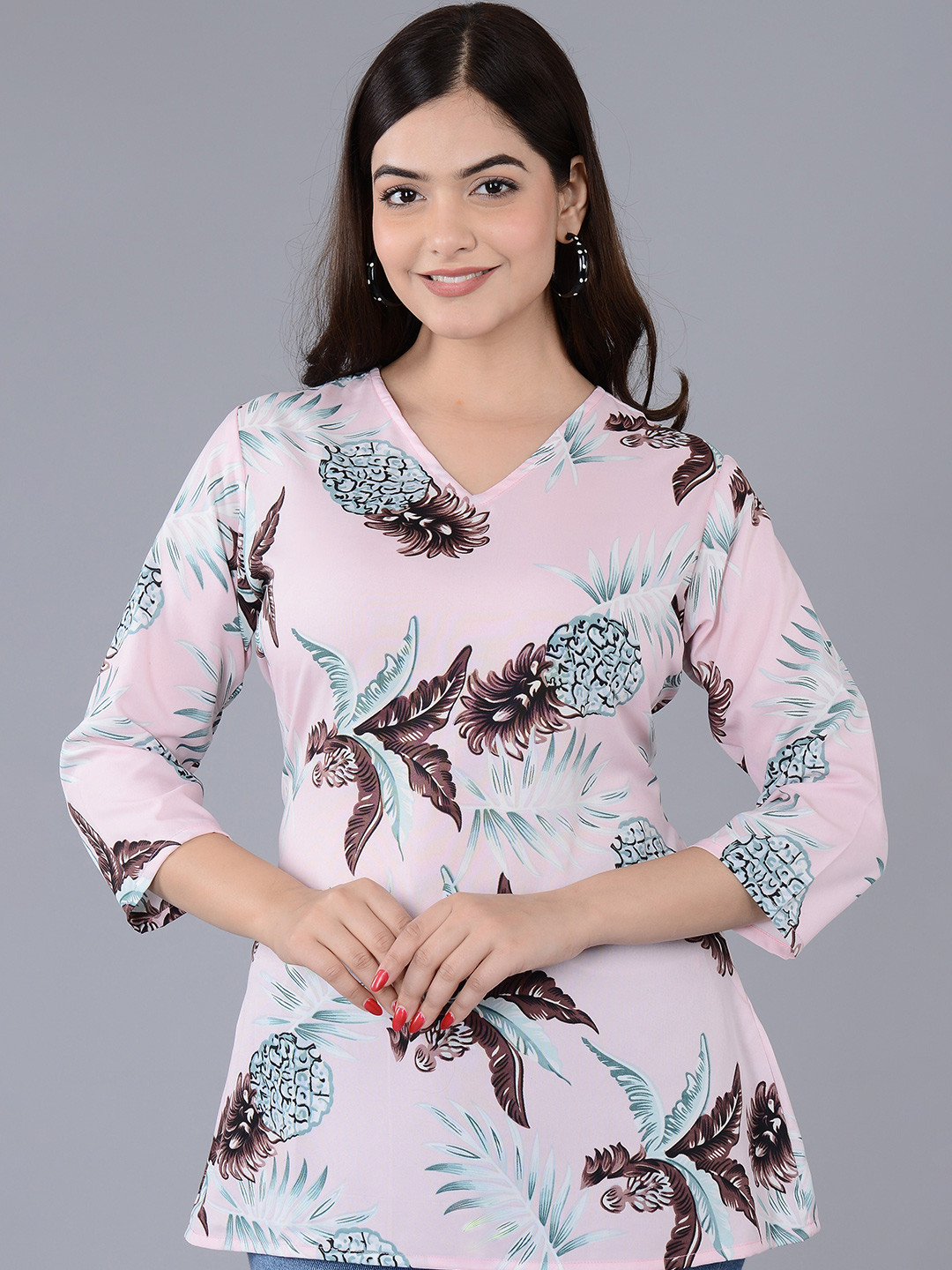 

Subh LAXMI Floral Printed V-Neck A-Line Top, Pink