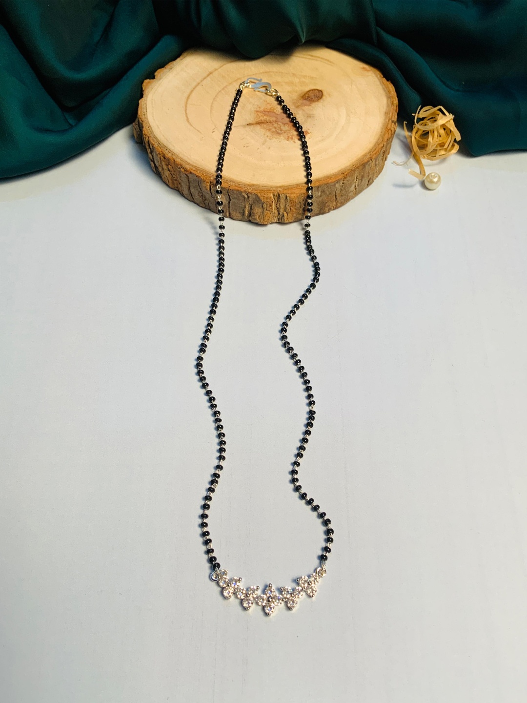 

ABDESIGNS Silver Plated American Diamond Studded & Beaded Mangalsutra