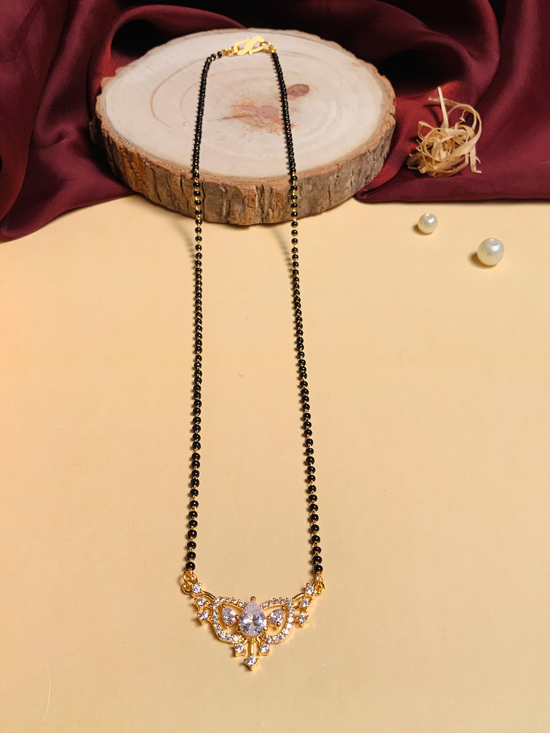 

ABDESIGNS Gold-Plated AD Stone-Studded & Beaded Mangalsutra