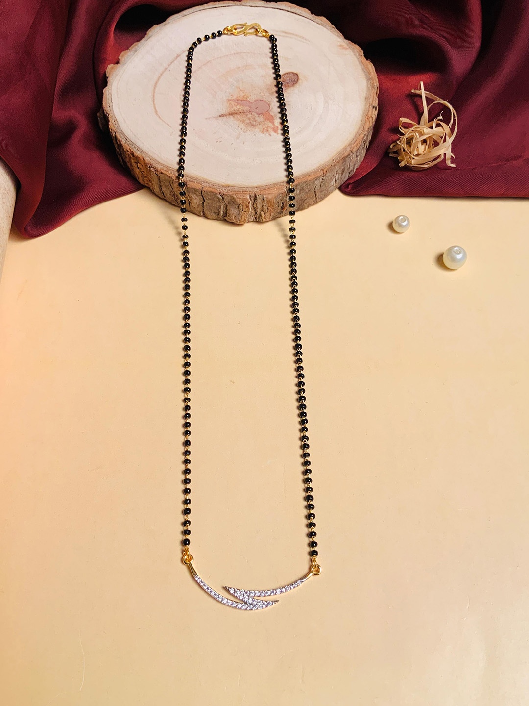 

ABDESIGNS Gold Plated American Diamond Studded & Beaded Mangalsutra