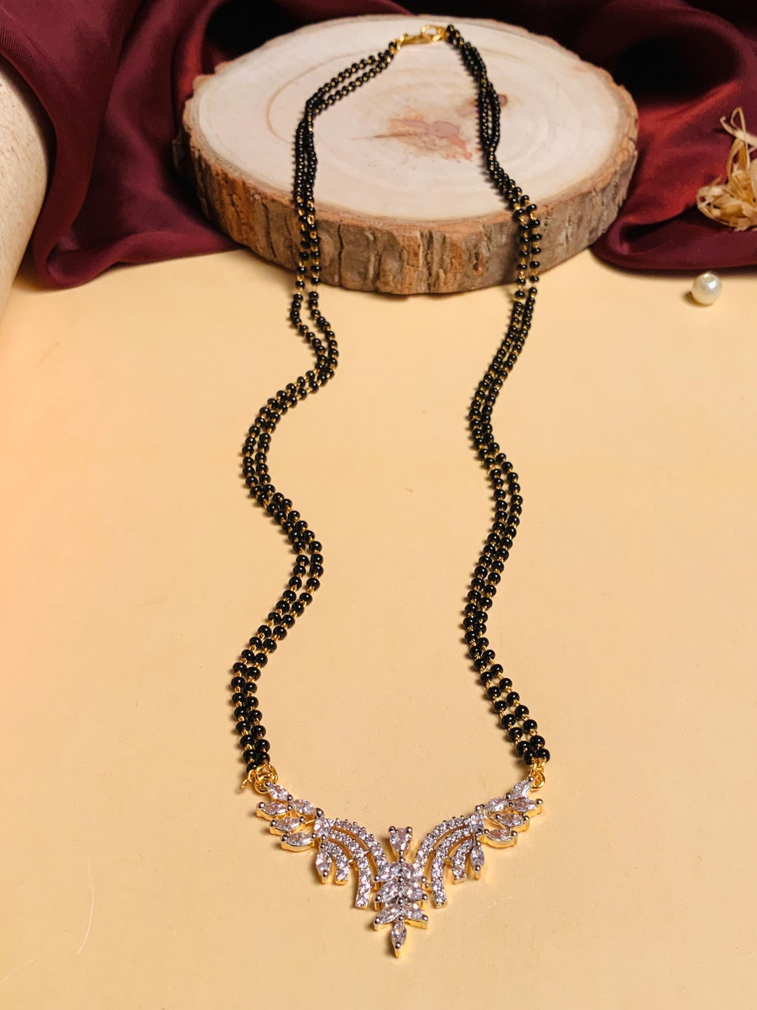 

ABDESIGNS Gold-Plated AD Stone Studded & Beaded Mangalsutra