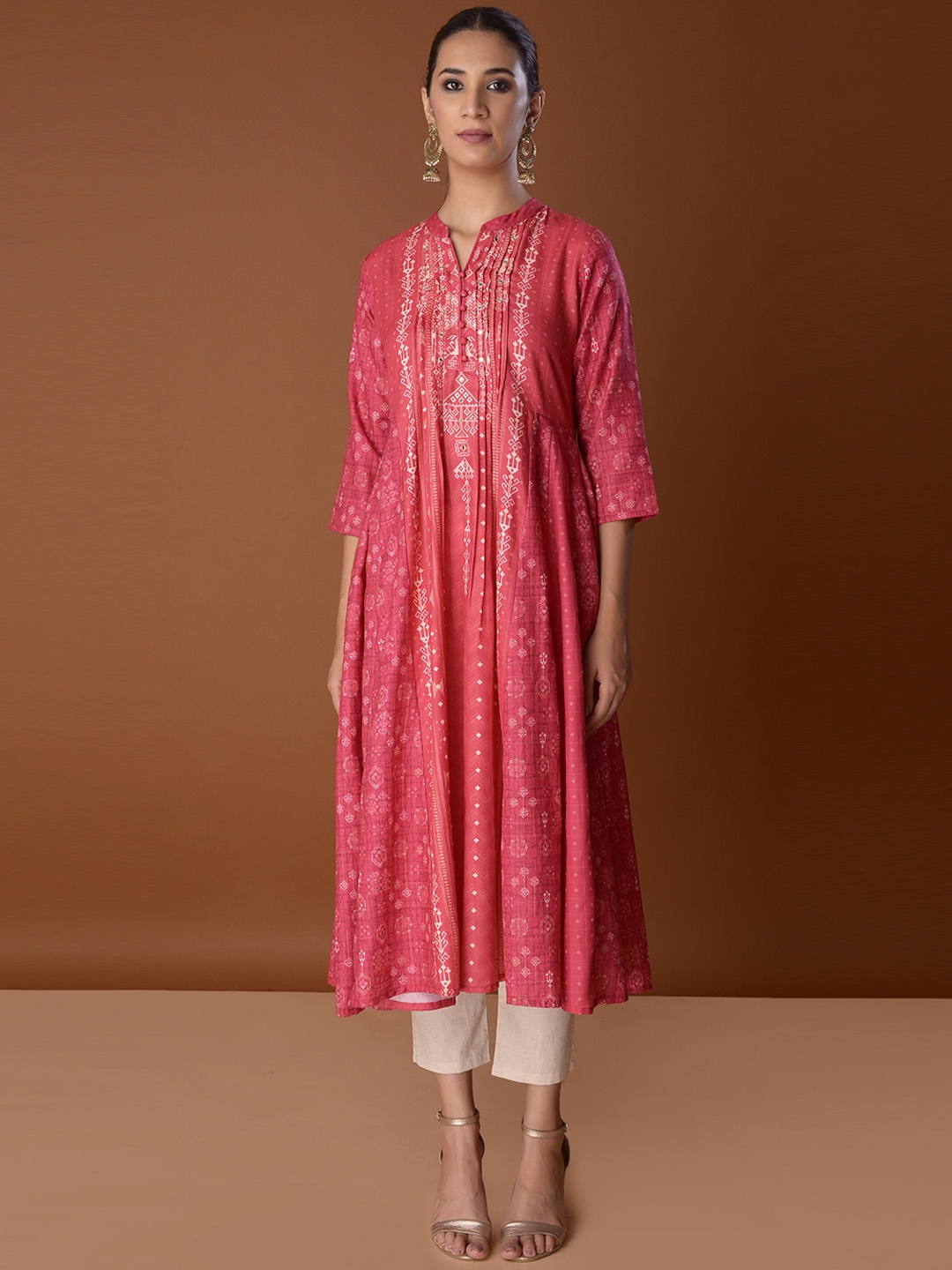 

PINKSKY Ethnic Motifs Printed Anarkali Kurta, Pink