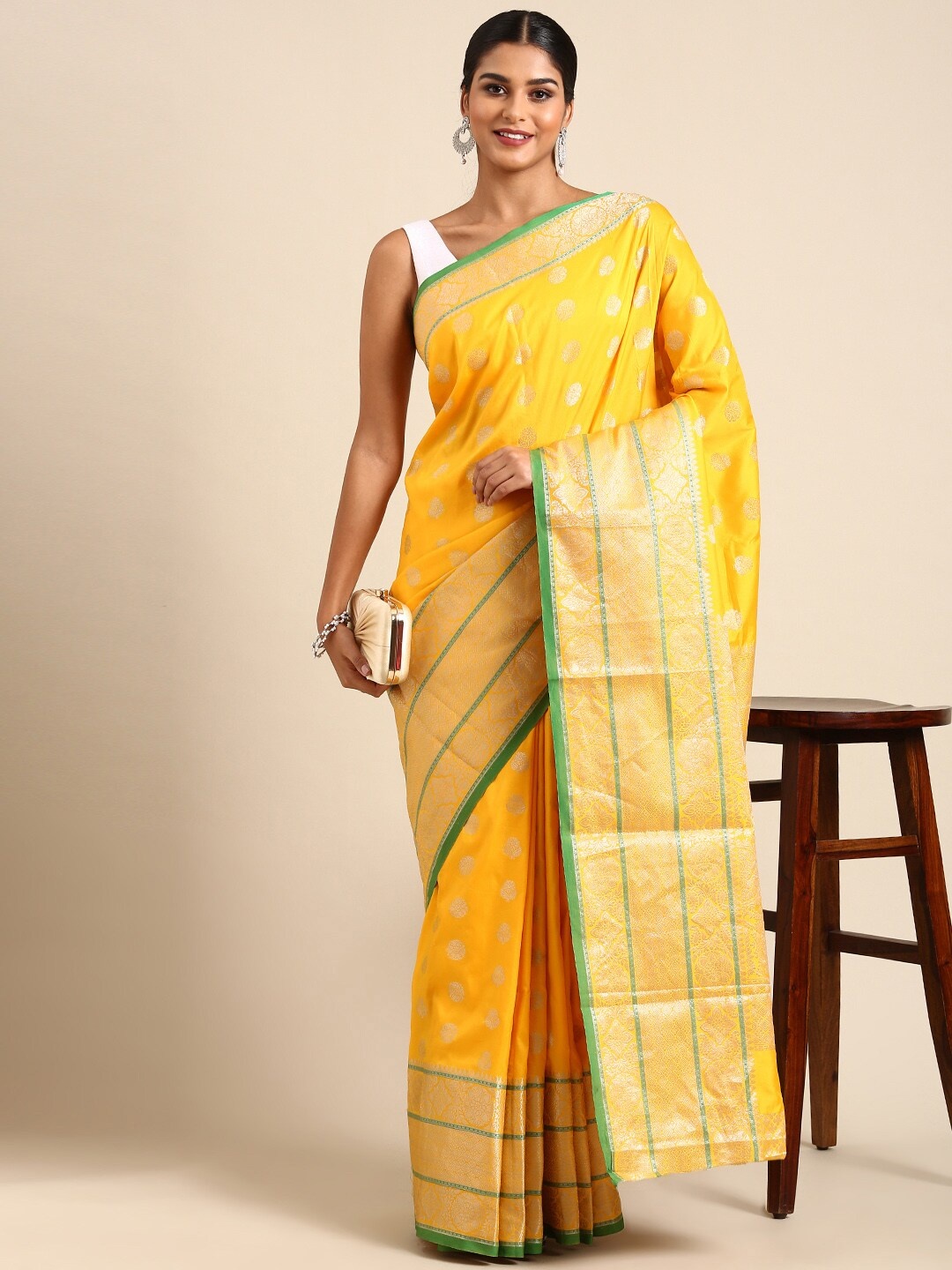 

SGF11 Woven Design Zari Pure Silk Kanjeevaram Saree, Yellow