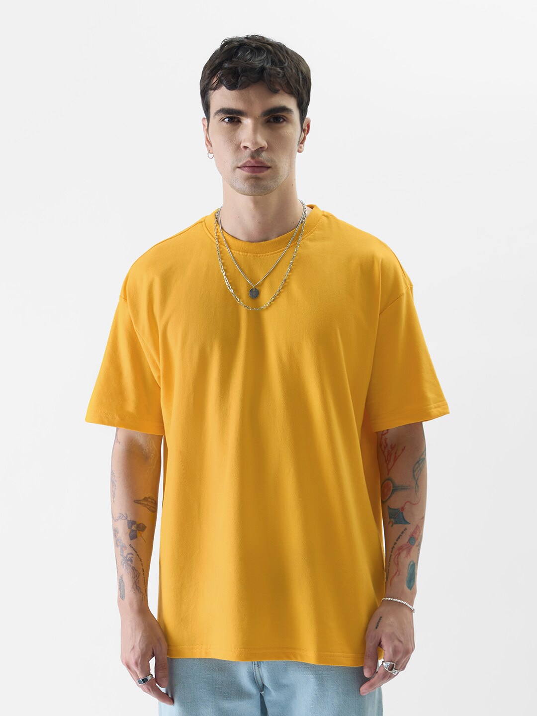 

The Souled Store Round Neck Oversized Cotton T-Shirt, Mustard