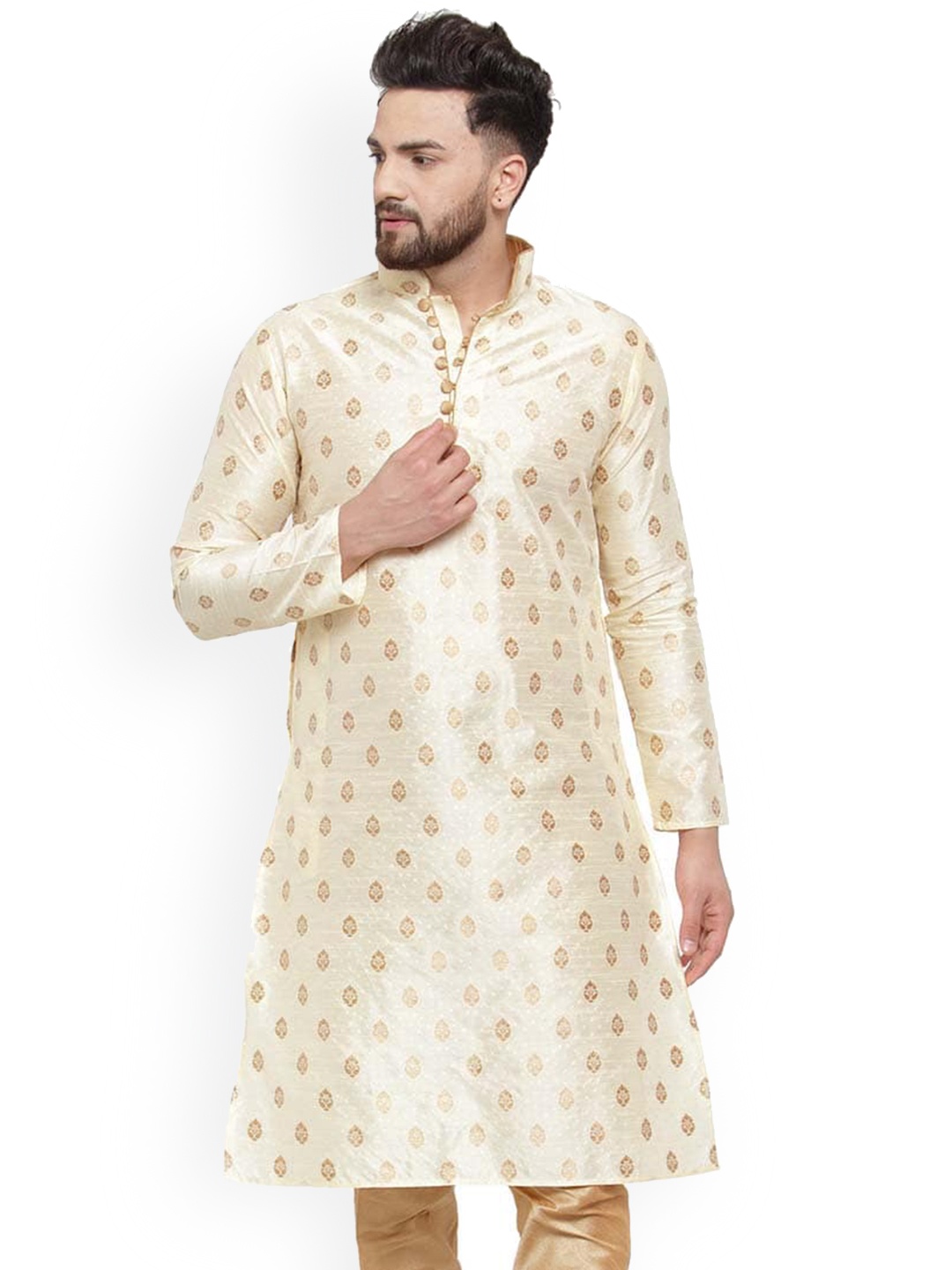 

Sydney Heights Men Ethnic Motifs Jacquard Jari Work Kurta, Beige