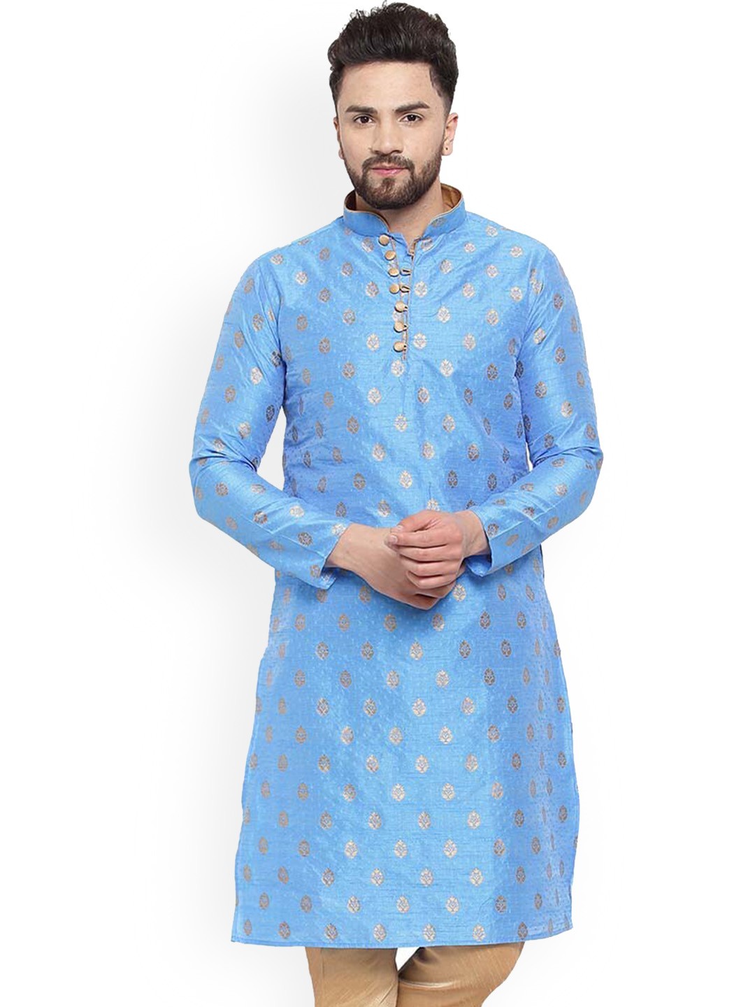 

Sydney Heights Men Ethnic Motifs Jacquard Jari Work Kurta, Blue